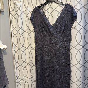 MARINA Charcoal Lace V-Neck Dress